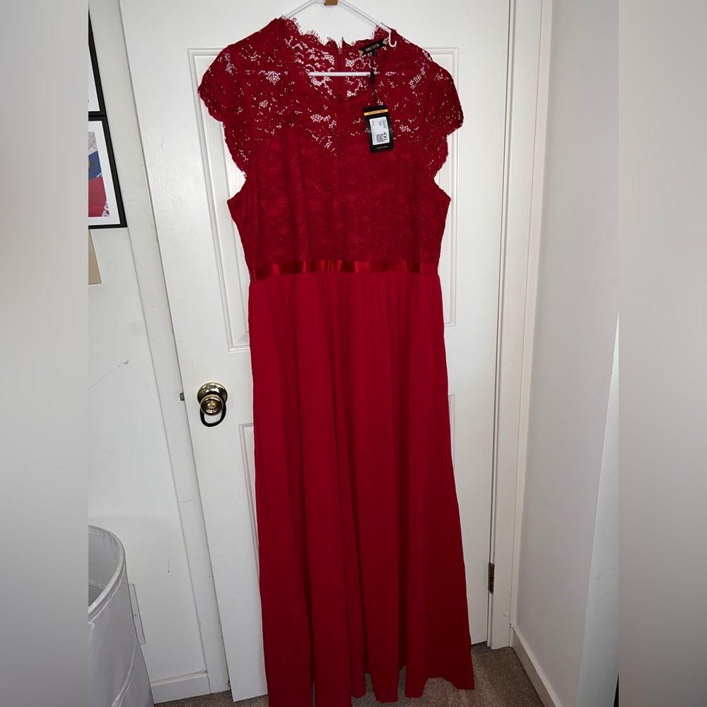 MIUSOL Plus Contrast Floral Lace Chiffon Maxi Formal Dress